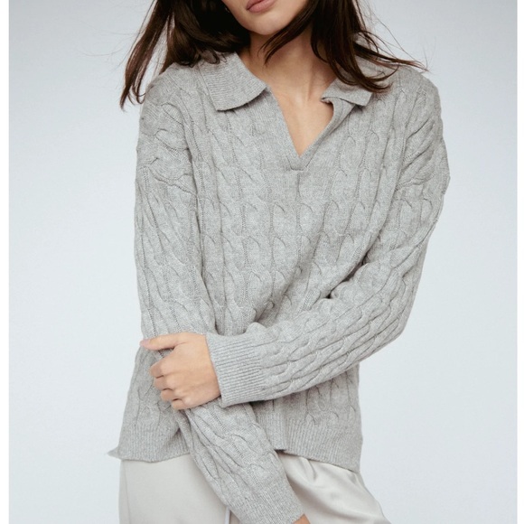 Amanda Maria Polo Sweater Charcoal Cashmere Blend Gray Size Medium - Picture 2 of 7
